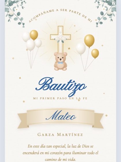 Invitación de bautizo estilo Osito — portada
