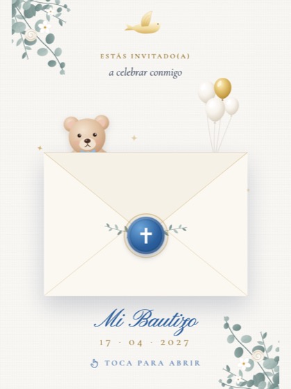Invitación de bautizo estilo Osito — sobre