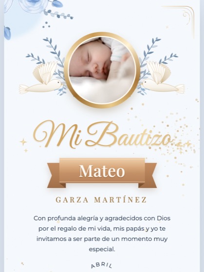Invitación de bautizo estilo Paloma — portada