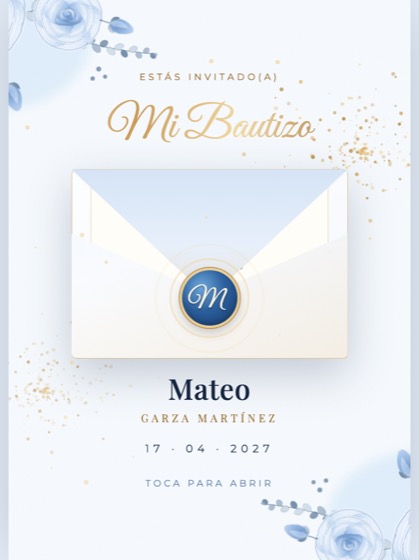 Invitación de bautizo estilo Paloma — sobre